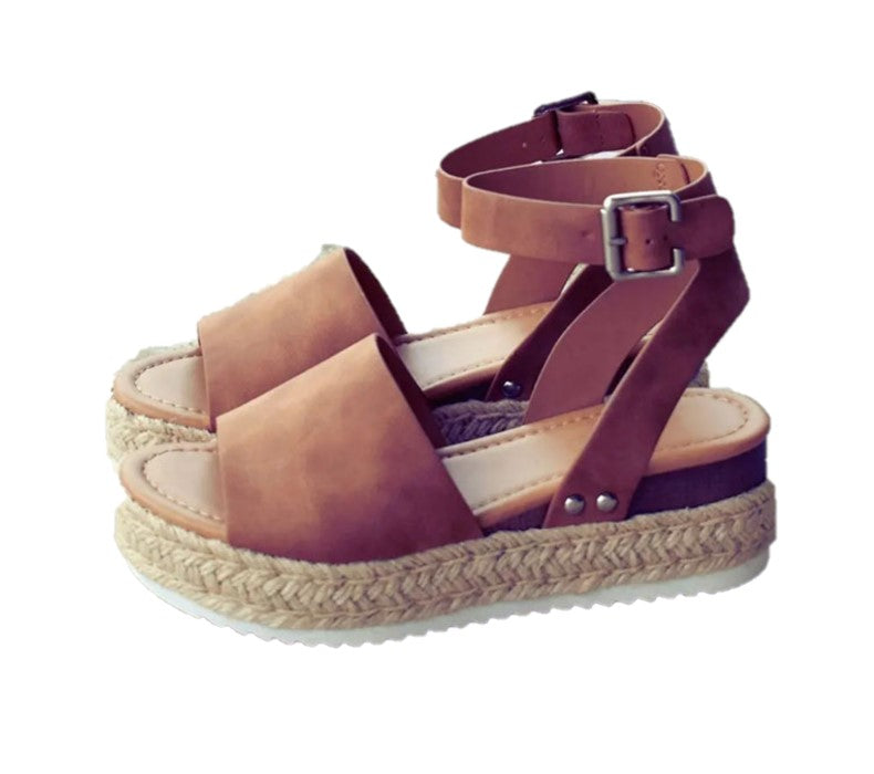 Women's Ankle Strap Buckle Wedge Platform Sandals