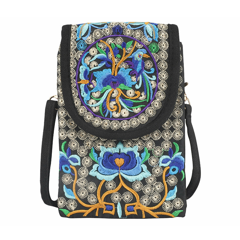Ethnic Style Floral Embroidered Phone Purse