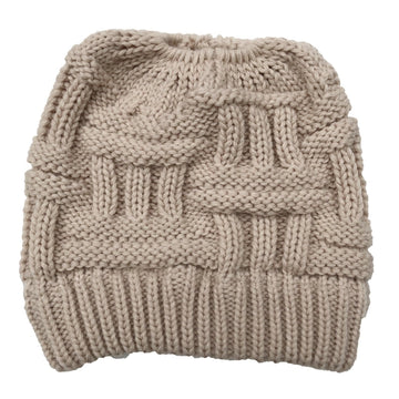 High Messy Bun Beanie Hat with Ponytail Hole