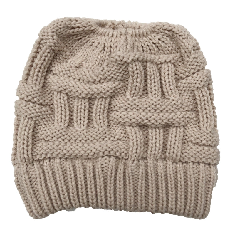 High Messy Bun Beanie Hat with Ponytail Hole