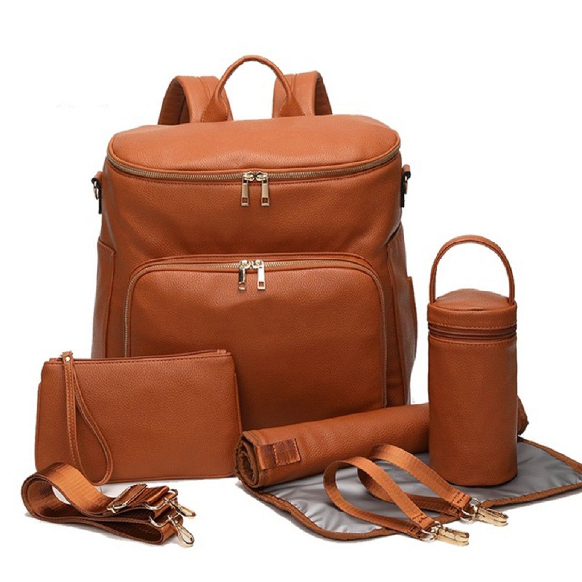 Diaper Bag Backpack Large Capacity PU Leather Travel