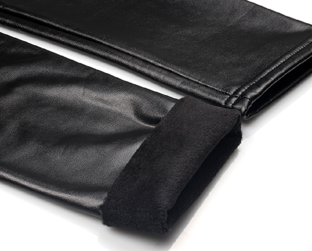 Stretch Leather Warm Fleece Leggings
