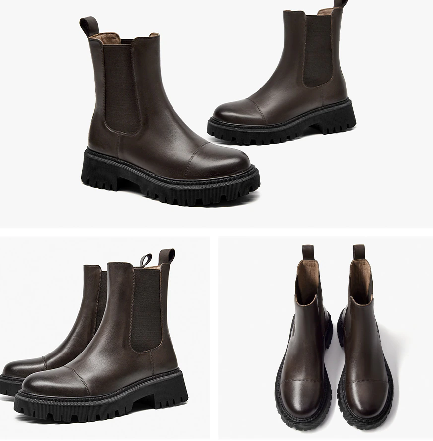Ankle Boots Platform Women Cow Leather Chelsea