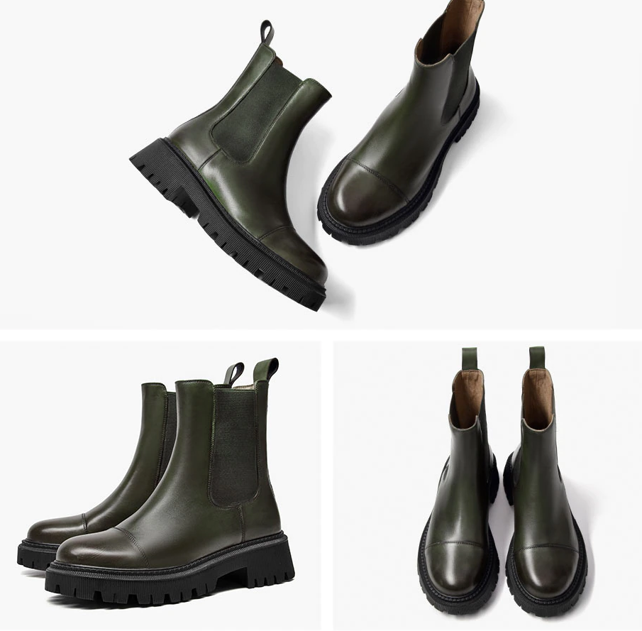Ankle Boots Platform Women Cow Leather Chelsea