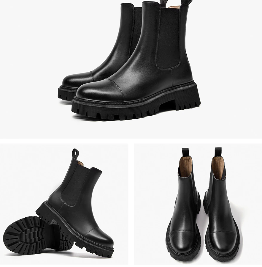 Ankle Boots Platform Women Cow Leather Chelsea