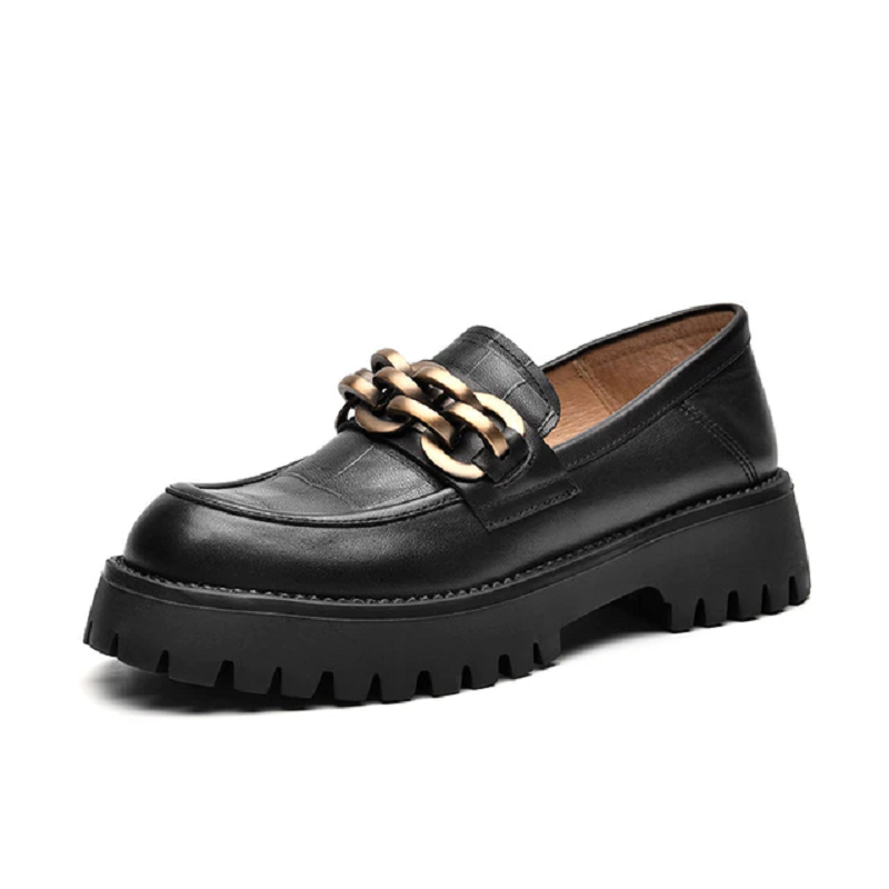 Handmade Chunky Loafers Genuine Cow Leather Platform Women Shoes