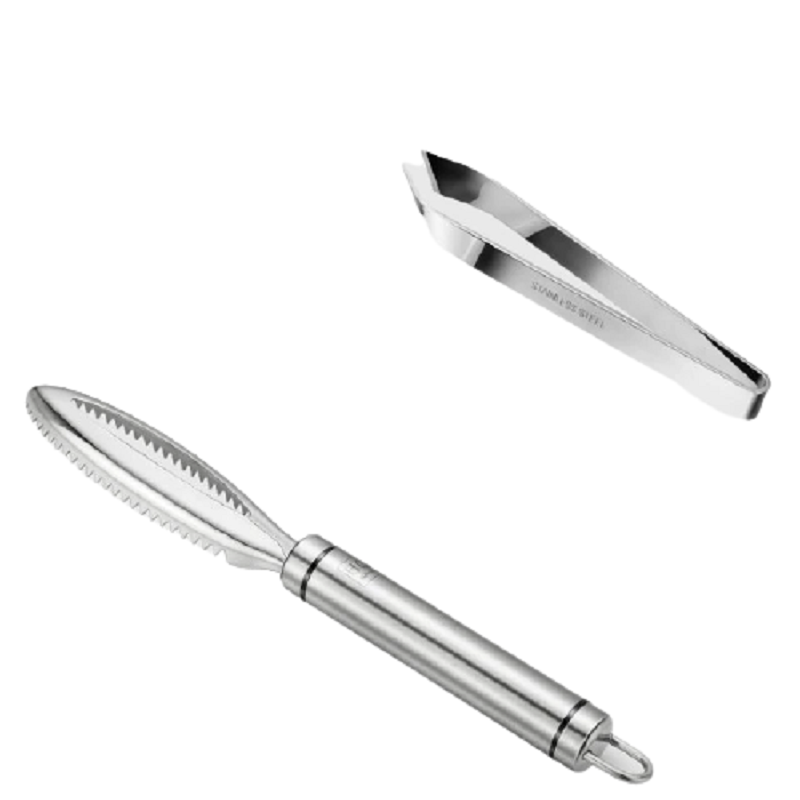 2 Pcs Stainless Steel Fish Bone Tweezers & Scaler Brush Set