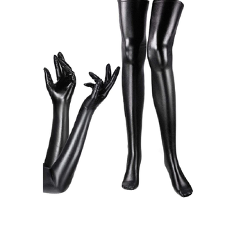 Shiny Wet Long Gloves and Look Thigh High Stockings