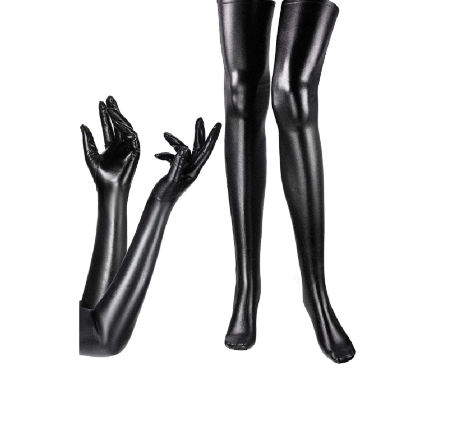 Shiny Wet Long Gloves and Look Thigh High Stockings