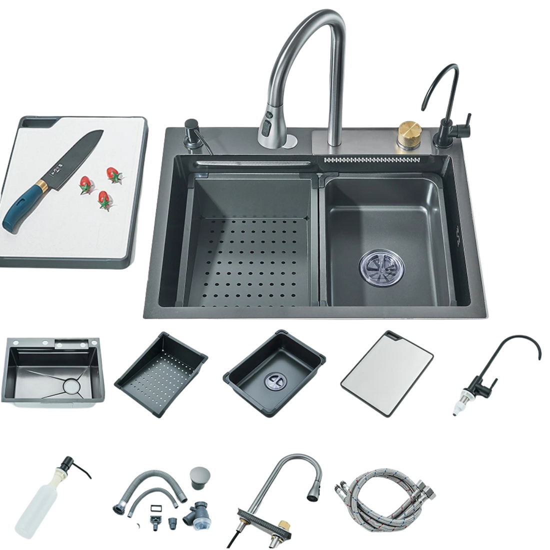 304 Stainless Waterfall Kitchen Sink - Single-Bowl Overmount