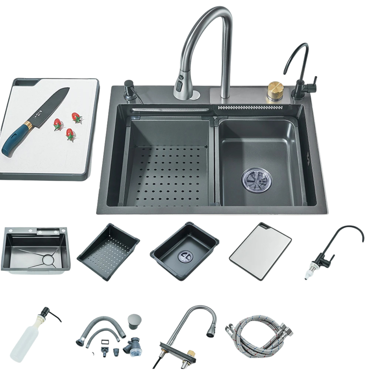 304 Stainless Waterfall Kitchen Sink - Single-Bowl Overmount