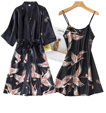 2 Pcs Robe Night Dress Casual Nightgown Sleepwear Set