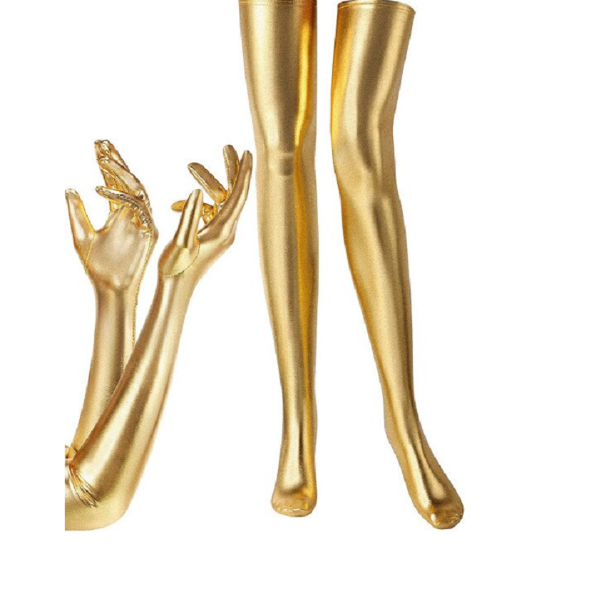 Shiny Wet Long Gloves and Look Thigh High Stockings