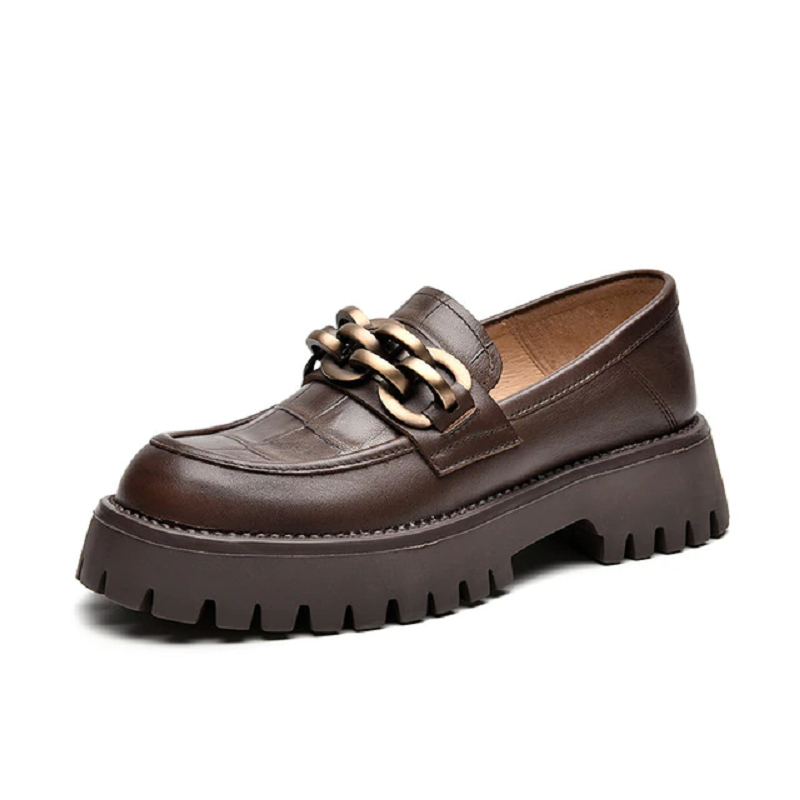 Handmade Chunky Loafers Genuine Cow Leather Platform Women Shoes