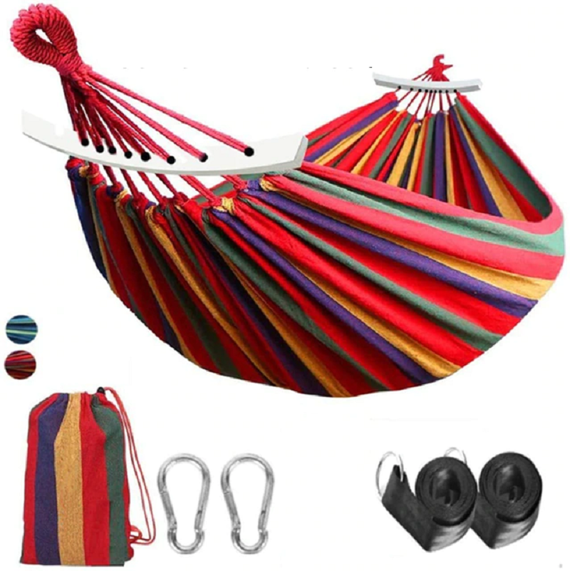 2 Person Soft Canvas Cotton Fabric Hammock with Tee Straps