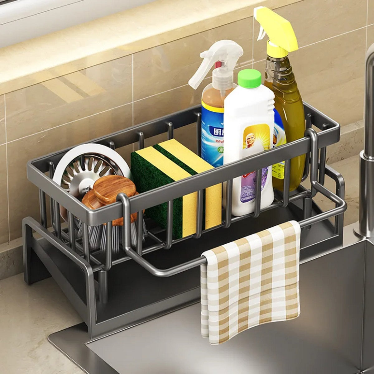 Stainless Steel Sink Rack - Faucet Mounted Sponge