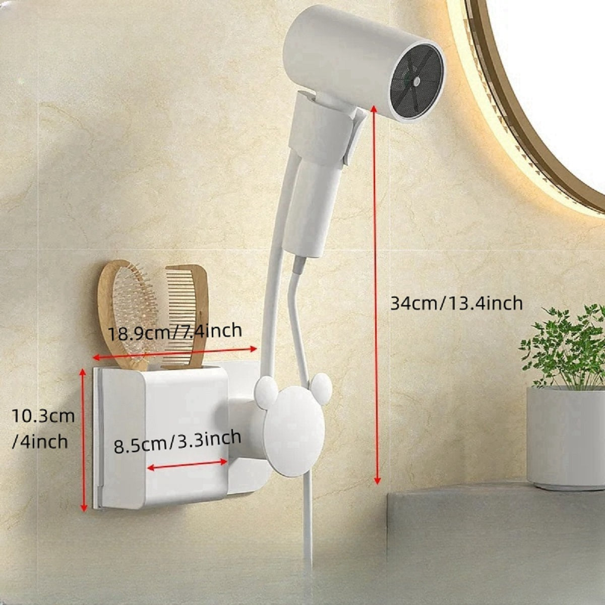 Wall Mounted Hair Dryer Holder Bathroom Shelf