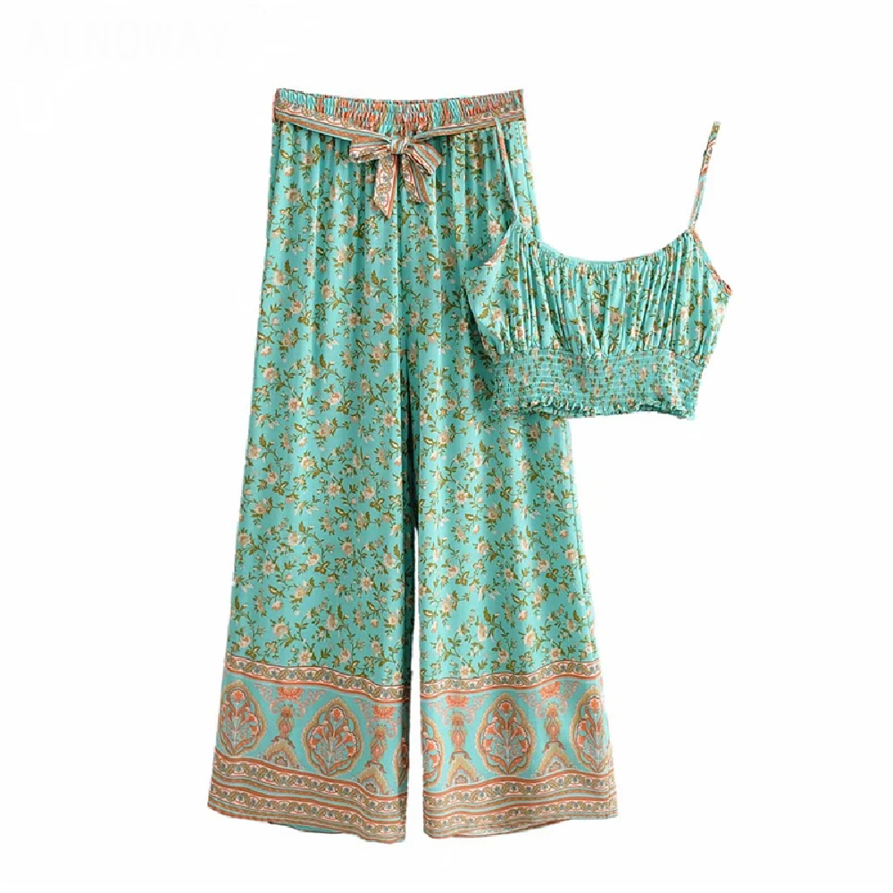 Vintage Chic Women Floral Print Bohemian Suits