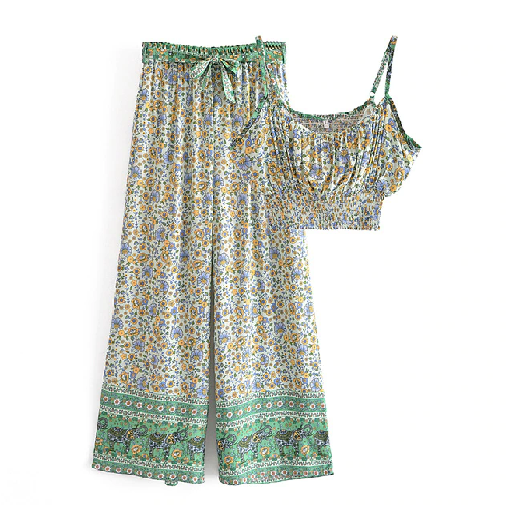 Vintage Chic Women Floral Print Bohemian Suits
