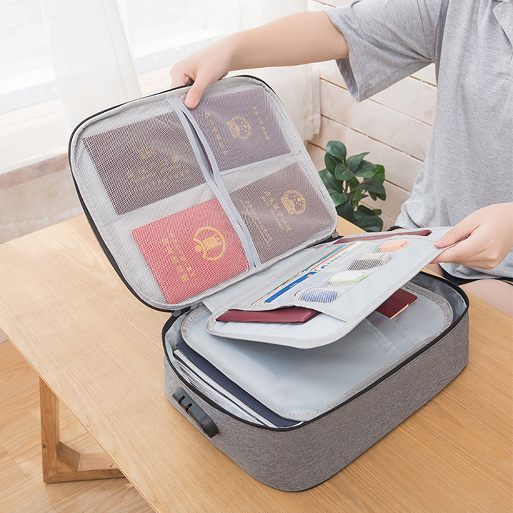 Multi-Layer Document Tickets Storage Bag Travel Briefcase with Lock
