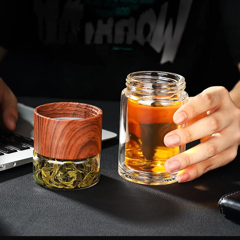 Double Glass Tea Drink Bottle Infuser Tumbler Waterbottle Eco-Friendly