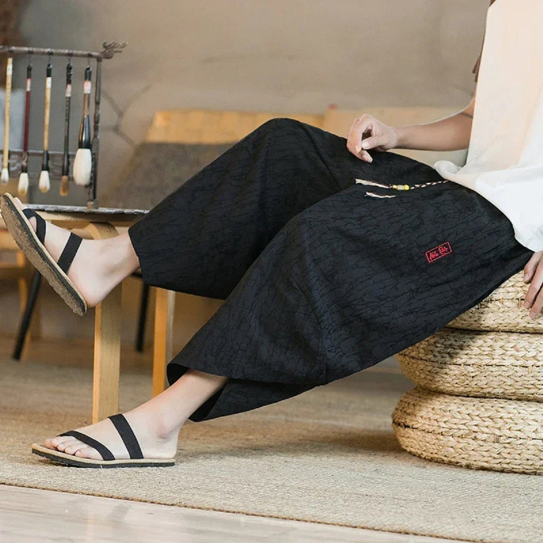 Men's Japanese Kimono Shorts - Linen Wide-Leg Pants