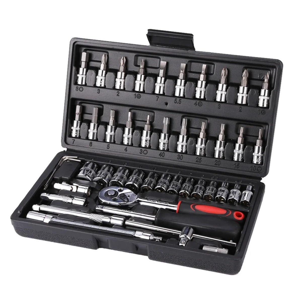 46-Piece Car Repair Tool Kit - 1/4-Inch Socket Set with Ratchet and Wrench