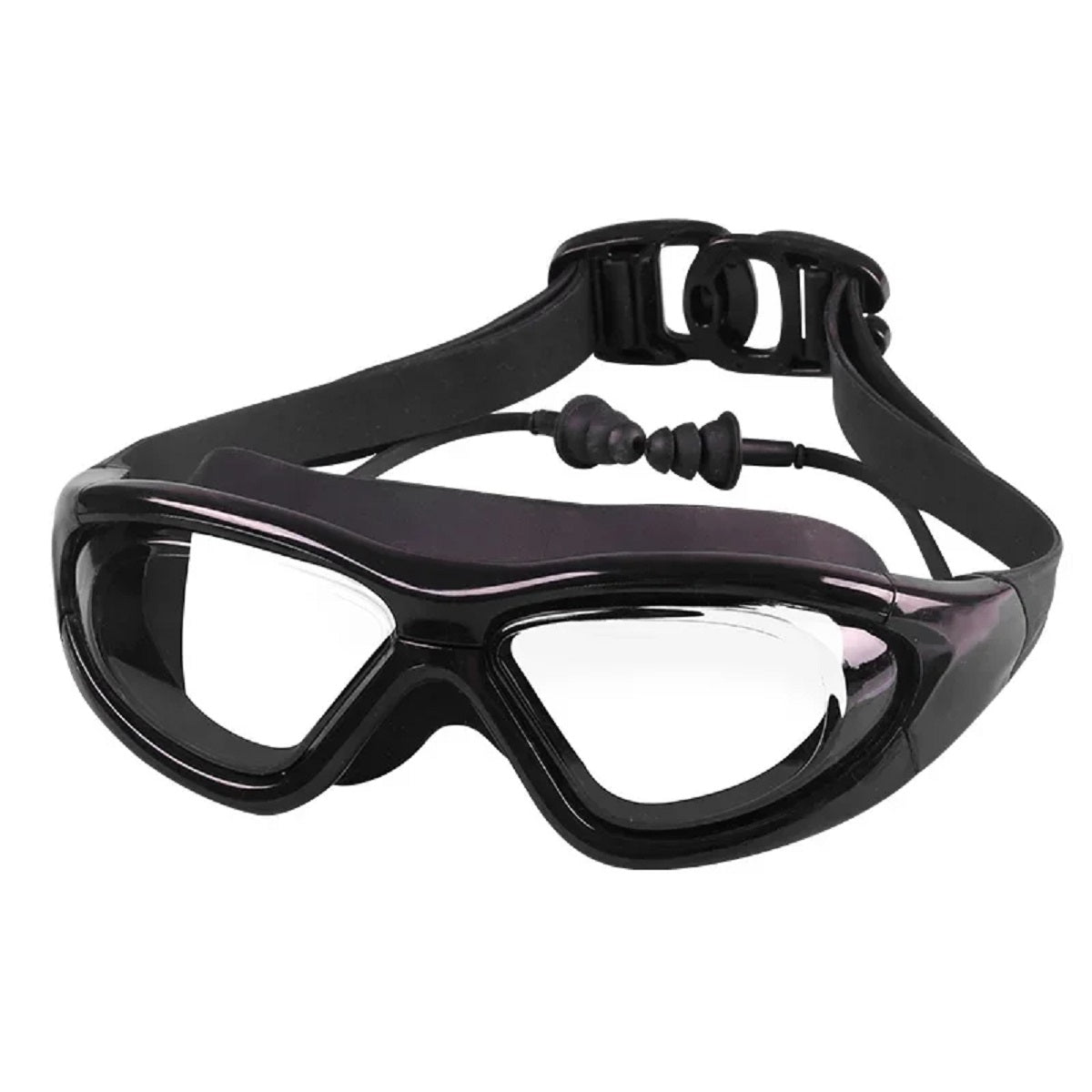 Anti-Fog Swim Goggles - Large Frame Swimming Glasses with Earplugs