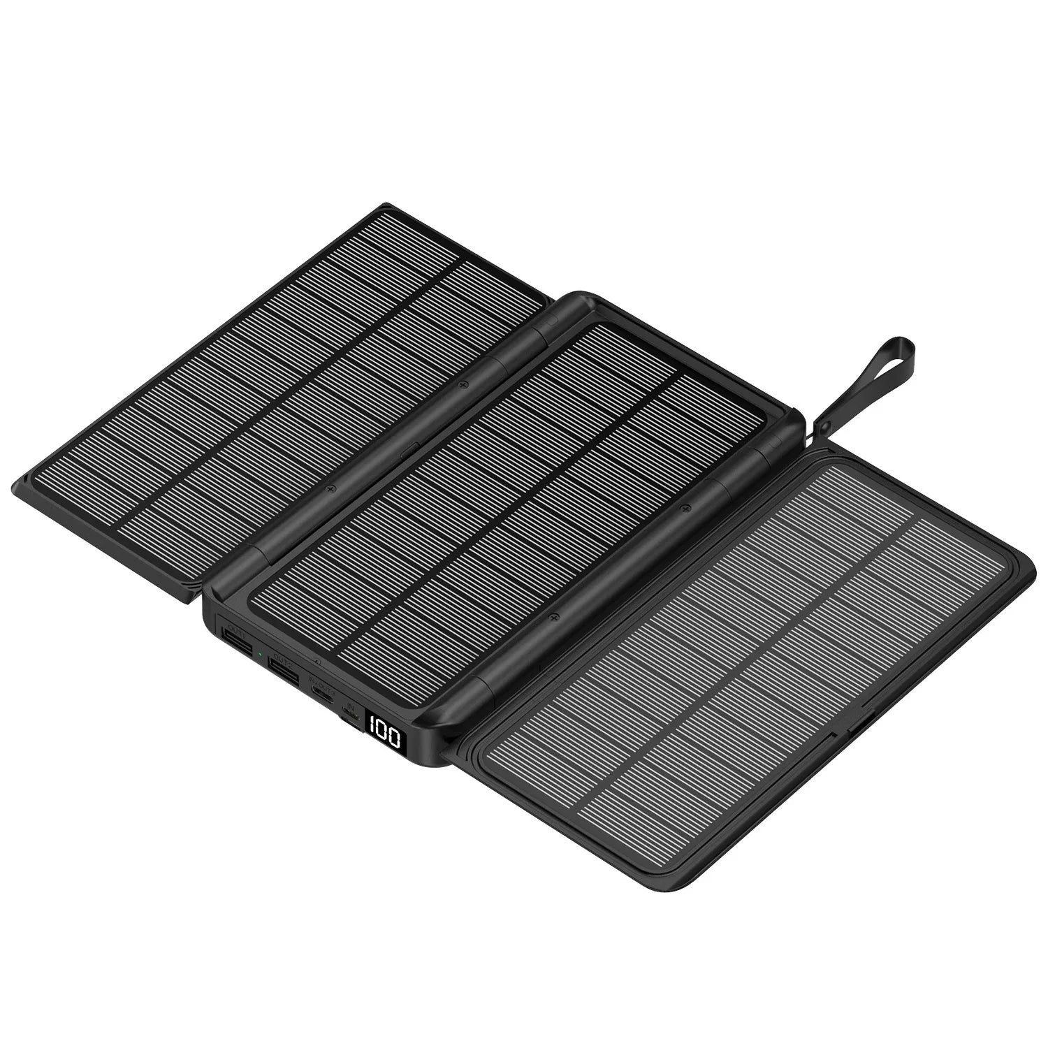 Folding Solar Power Bank - 3-Panel Qi Wireless Charger for On-the-Go Charging