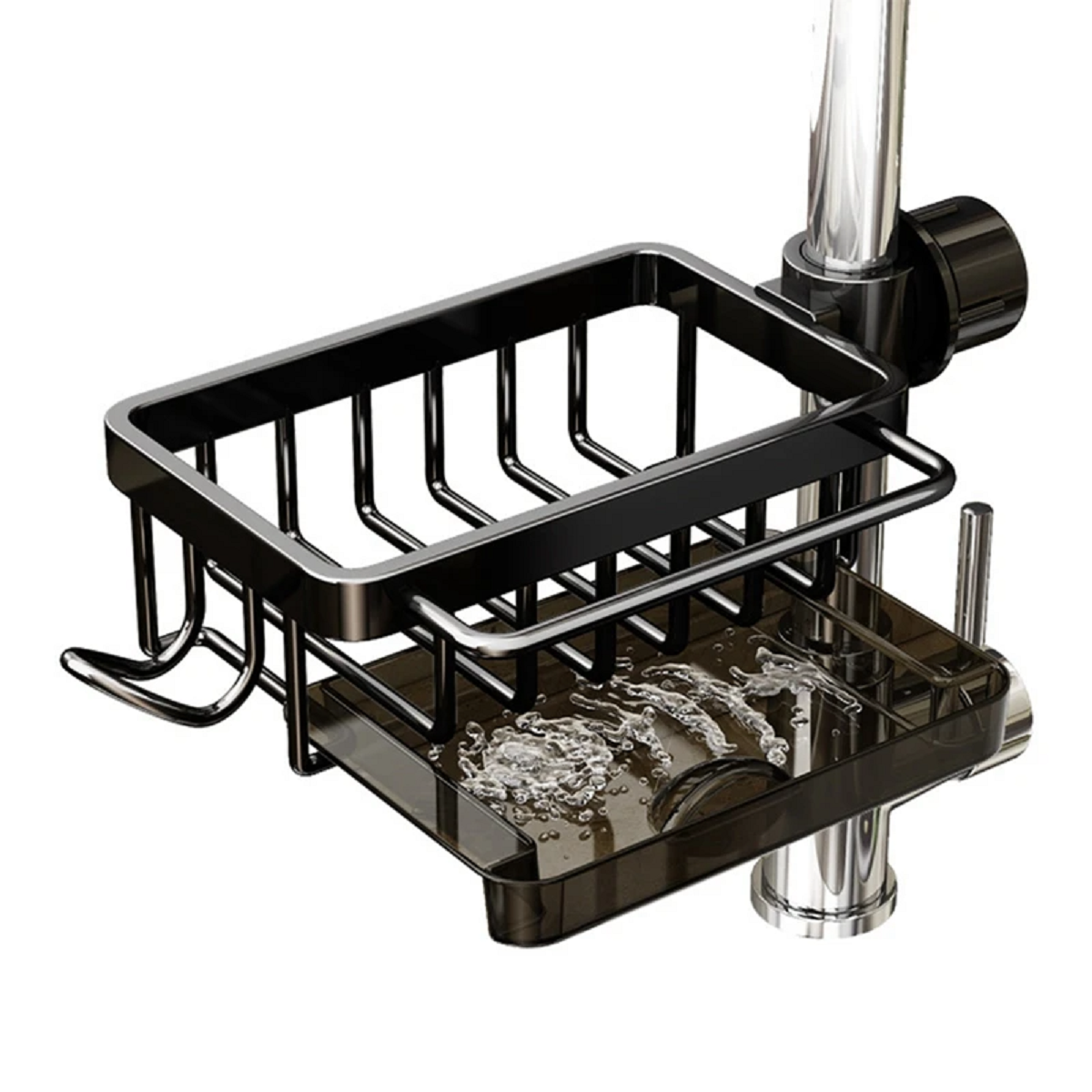 Kitchen Sink Faucet Organizer with Drain Tray and Towel Rack