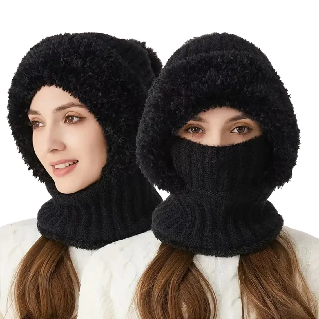 Thermal Fleece Cycling Beanie - Windproof Knit Hat with Ear Covers Neck Warmer