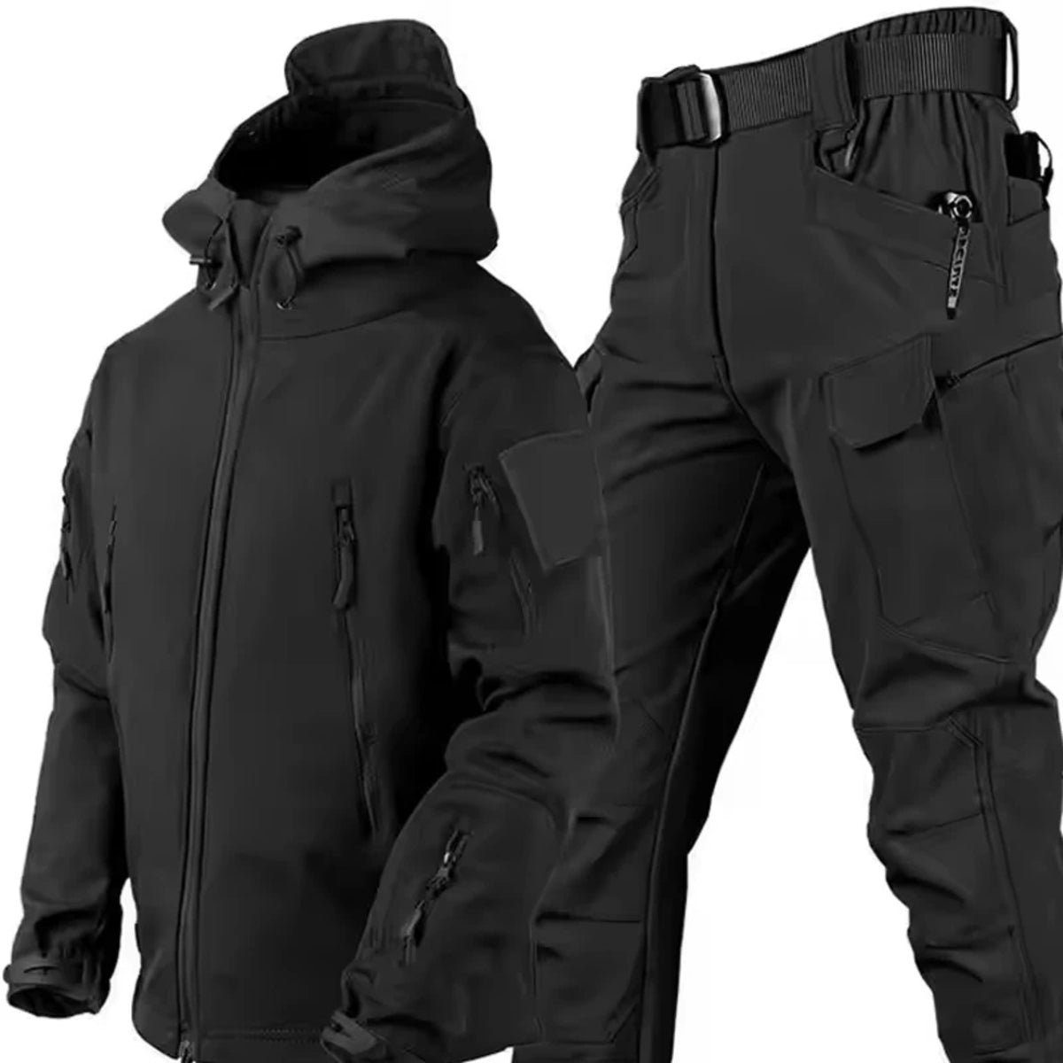 Men's Winter Tactical Jacket Set - Waterproof Softshell with Fleece Lining and Cargo Trousers