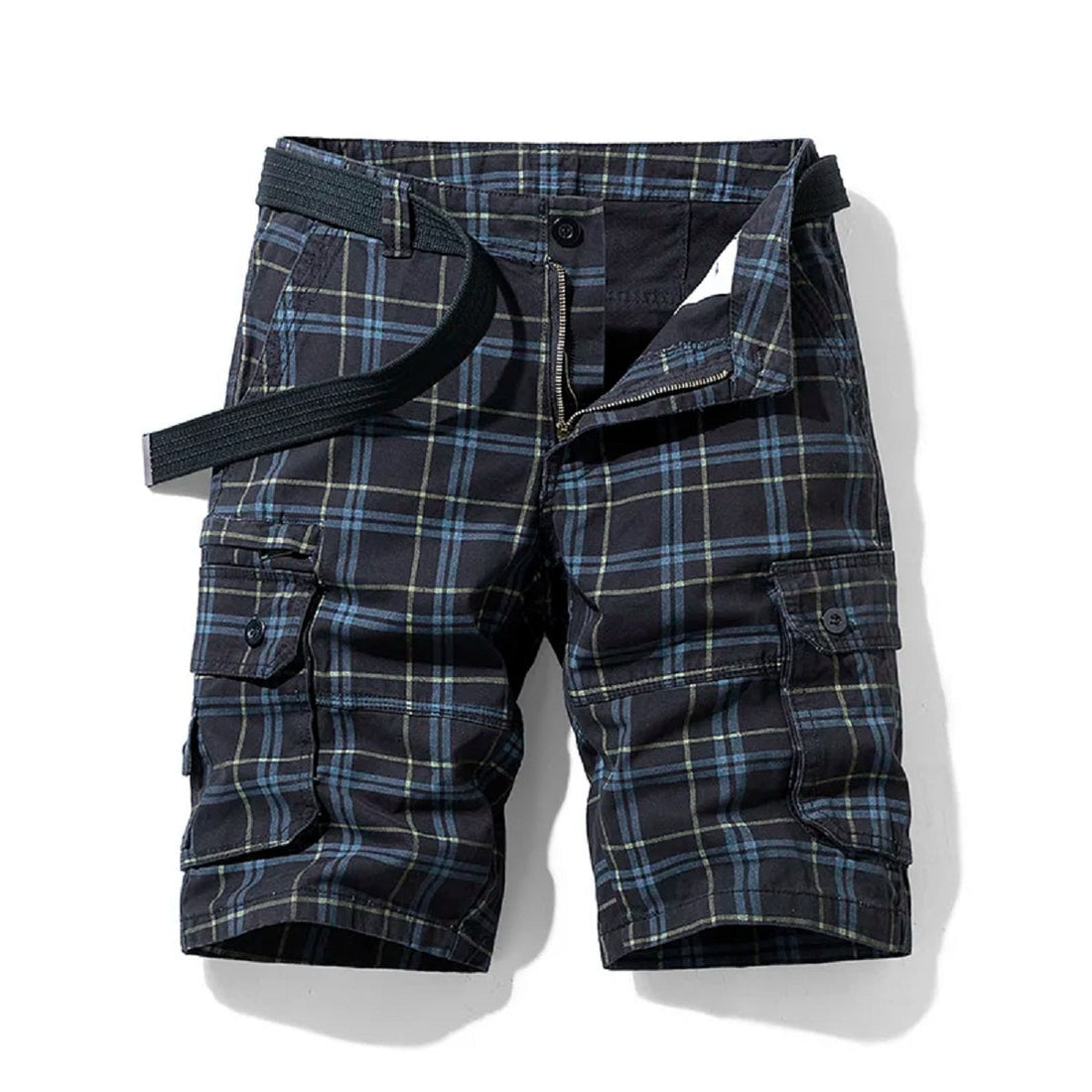 Men's Plaid Cargo Shorts - Cotton Quick-Dry Breeches with Multi Pockets