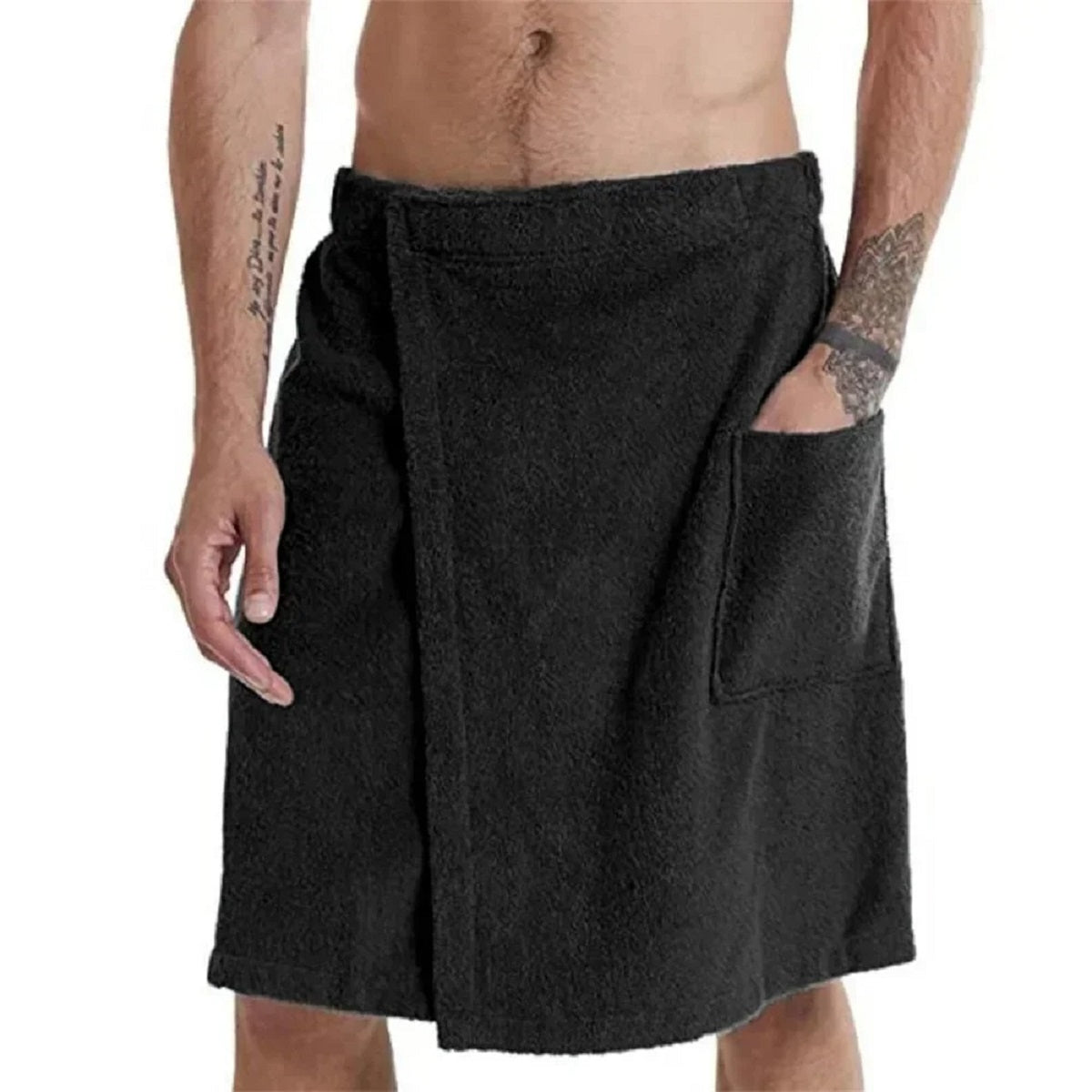 Men's Wearable Bath Towel - Soft Shower Wrap with Pocket for Spa Gym and Beach