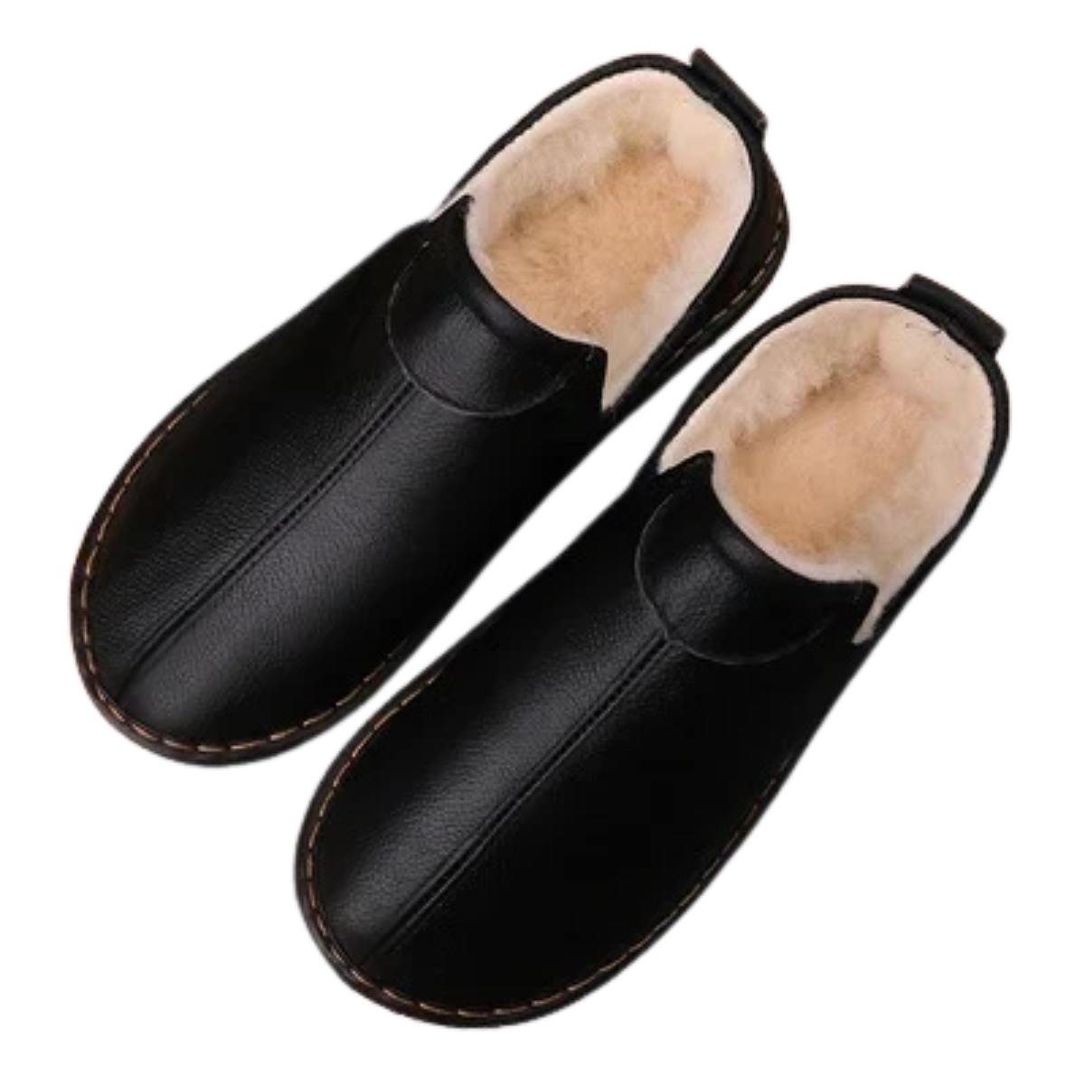 Genuine Leather Winter Slippers - Anti-Slip Warm Wool for Men & Women