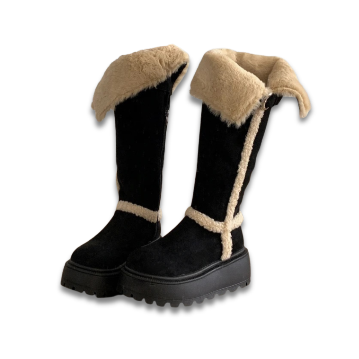 Women's Winter Snow Boots - Fur Lined Platform Flats Vintage Long Booties