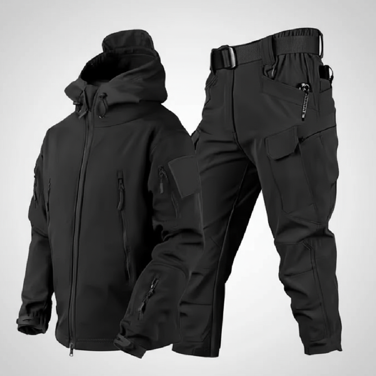 Men's Winter Tactical Jacket Set - Waterproof Softshell with Fleece Lining and Cargo Trousers