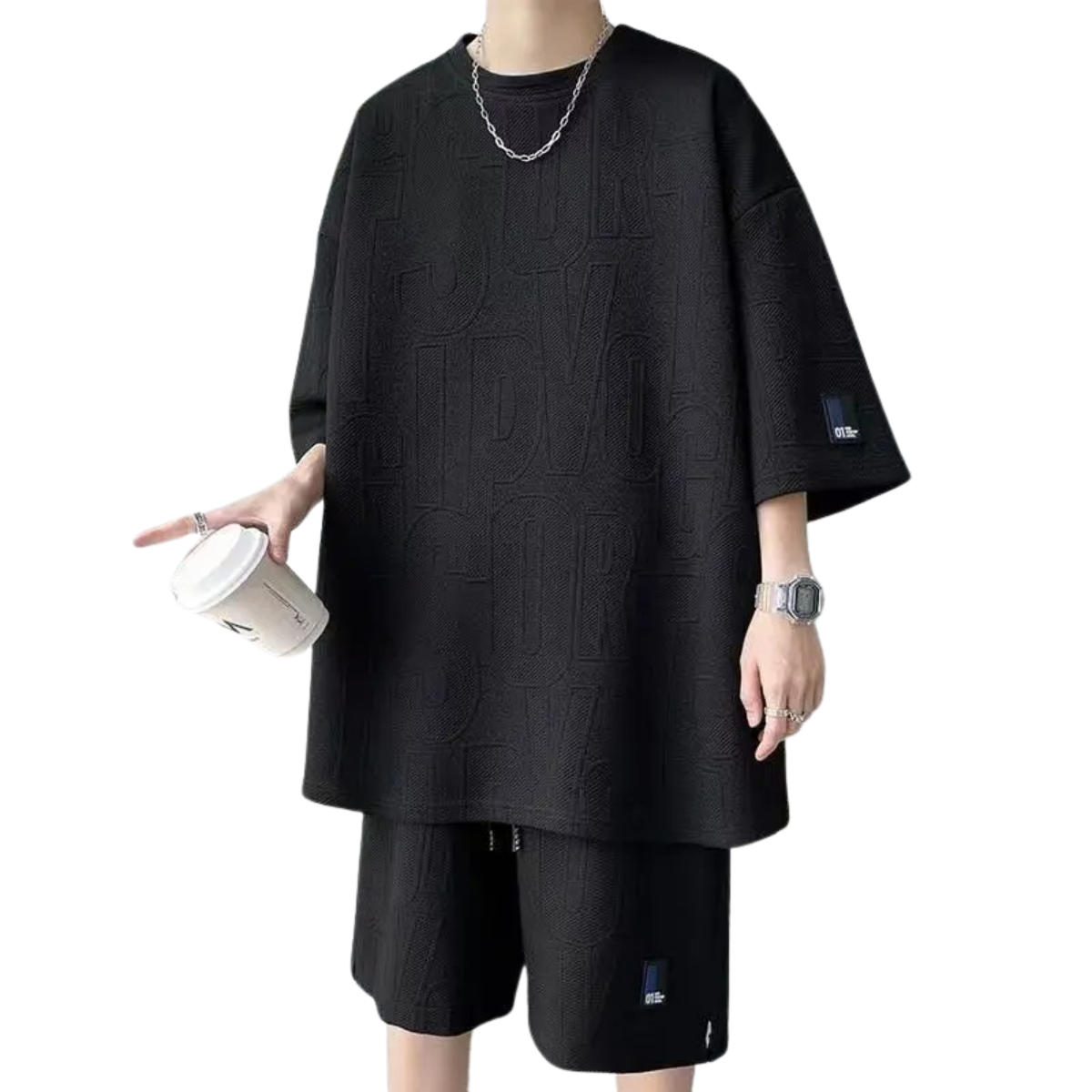 Men's 3D Waffle Summer Tracksuit - Casual T-Shirt and Shorts Set
