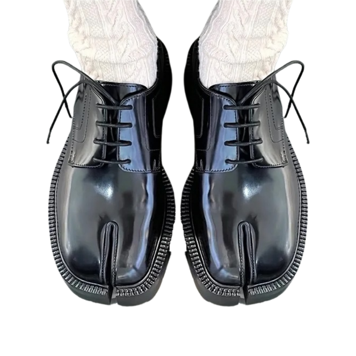Women's Tabi Split-Toe Loafers - Chunky Lace-Up Platform Flats