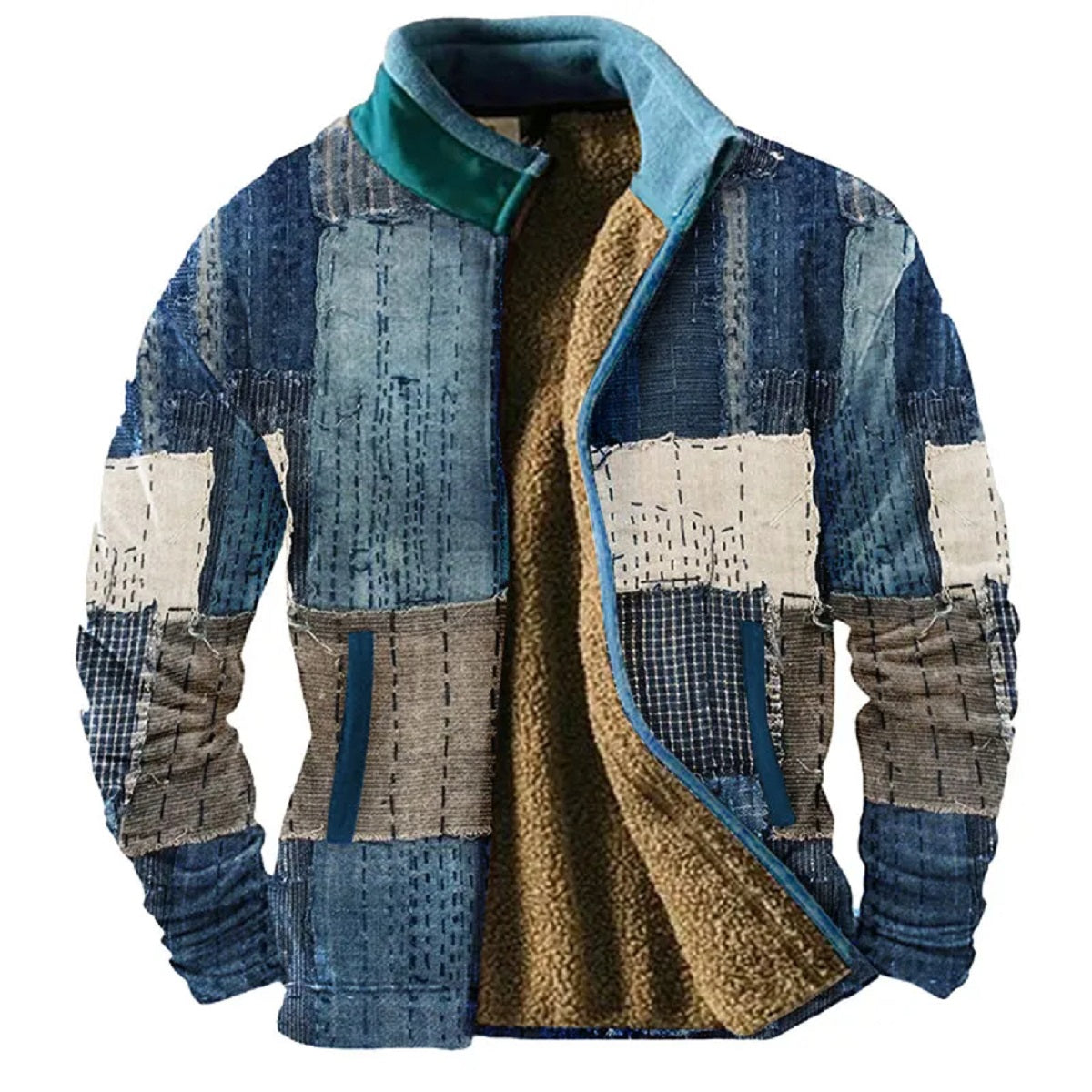 Men's Casual Cardigan Thickened Warm 3D Printed Sweatshirt