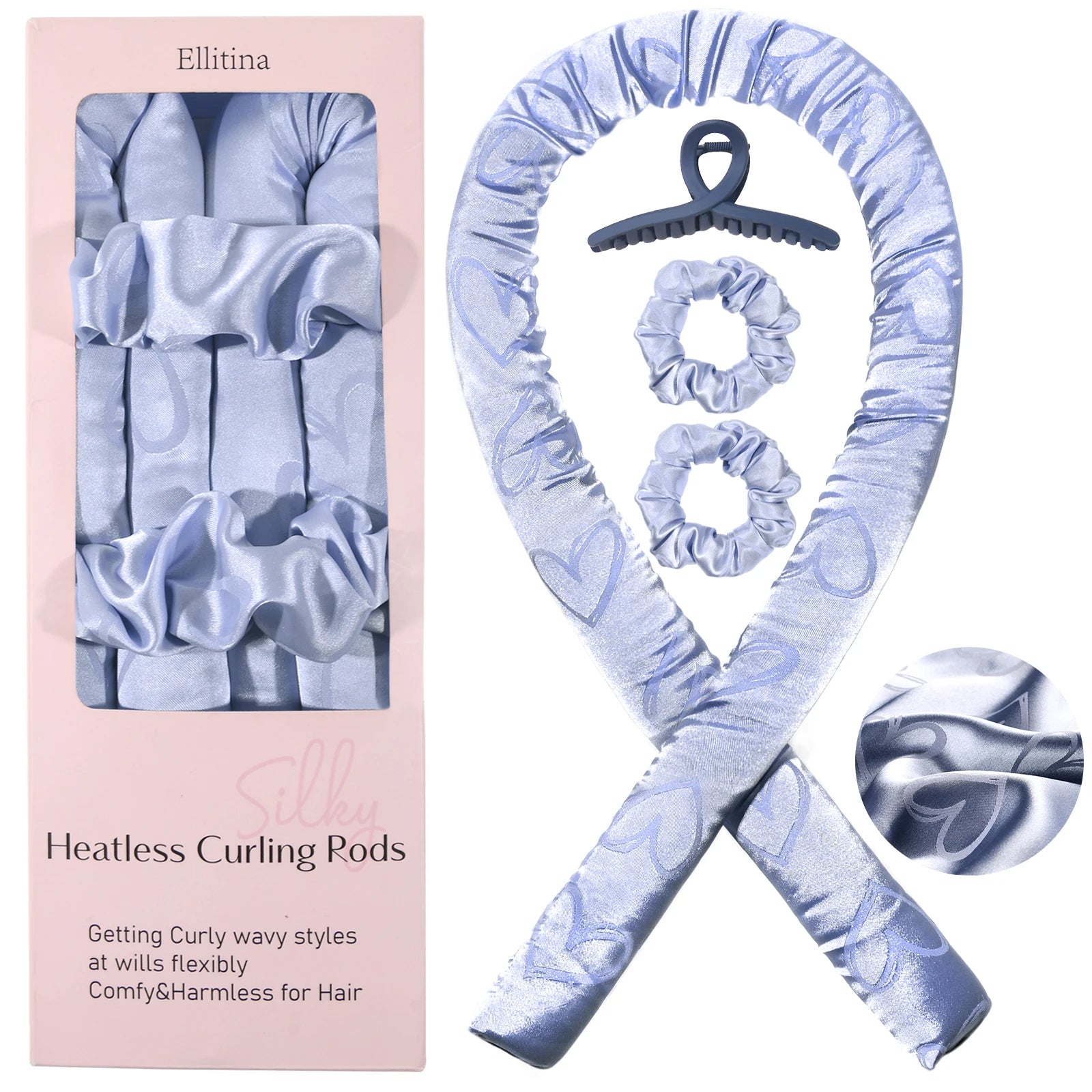 4-Pc Silk Heatless Curling Gift Kit - Love-Print Rods and Satin Headband
