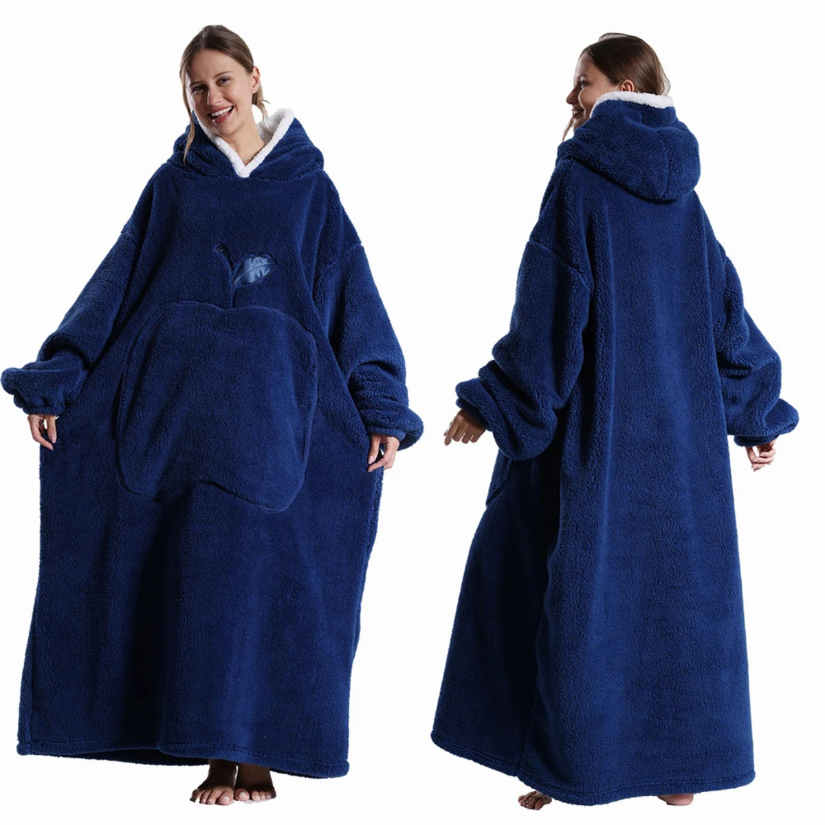 Extra Long Wearable Blanket - Hooded Flannel with Sleeves for Adults