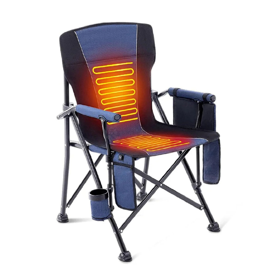 Heated Folding Camping Chair - Portable Heavy-Duty with Cup Holder
