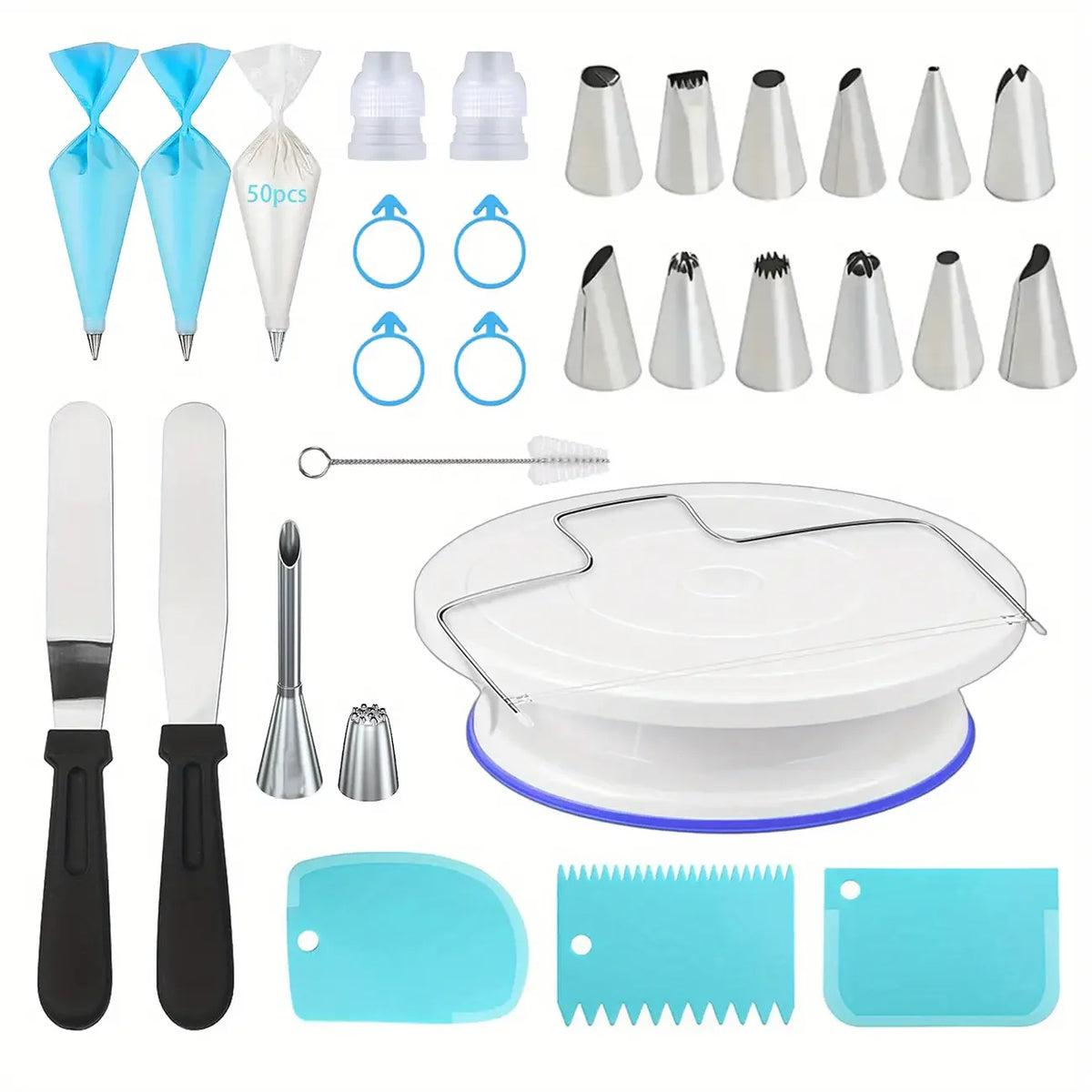 80-Piece Cake Decorating Set - Non-Slip Turntable with Piping Tips & Tools