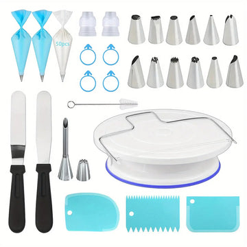 80-Piece Cake Decorating Set - Non-Slip Turntable with Piping Tips & Tools