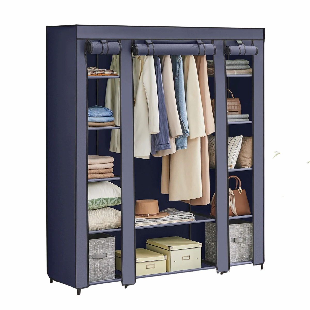 Portable Closet Wardrobe - Clothes Rail with Fabric Cover and Storage