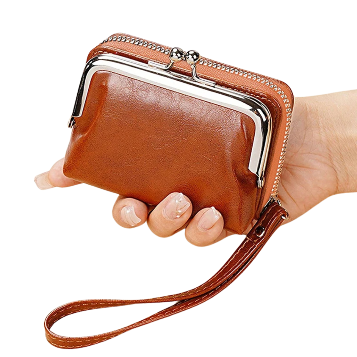 Women's Wallet Wrist Vintage Coin Purse with Zipper and Kiss Lock