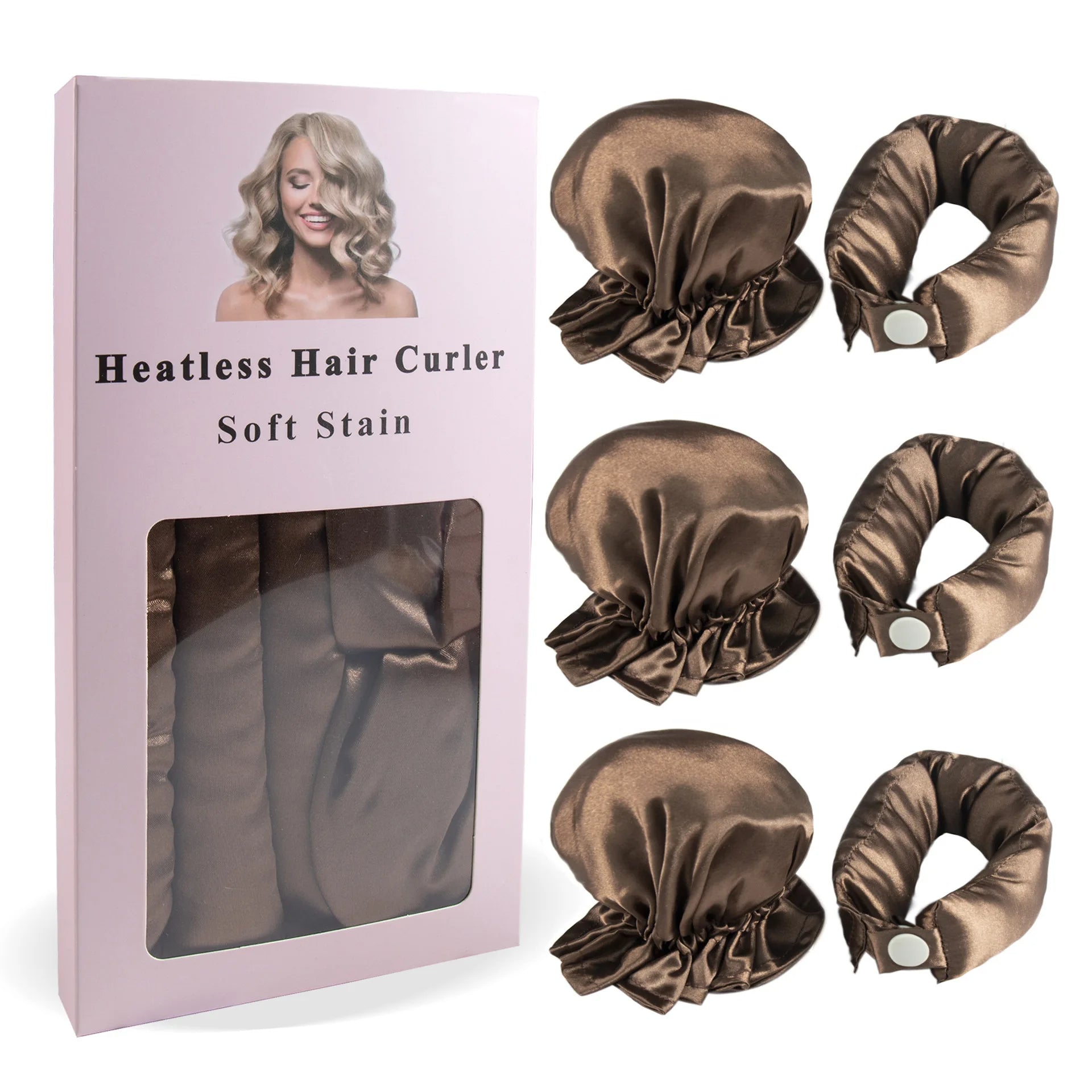 Satin No-Heat Curling Rod Kit - 3-Pc Overnight Headband and Caps
