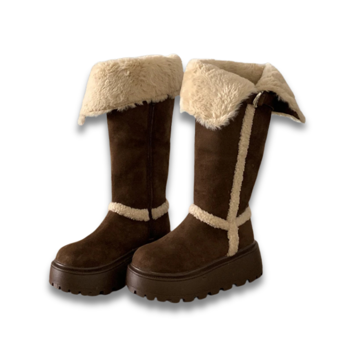 Women's Winter Snow Boots - Fur Lined Platform Flats Vintage Long Booties
