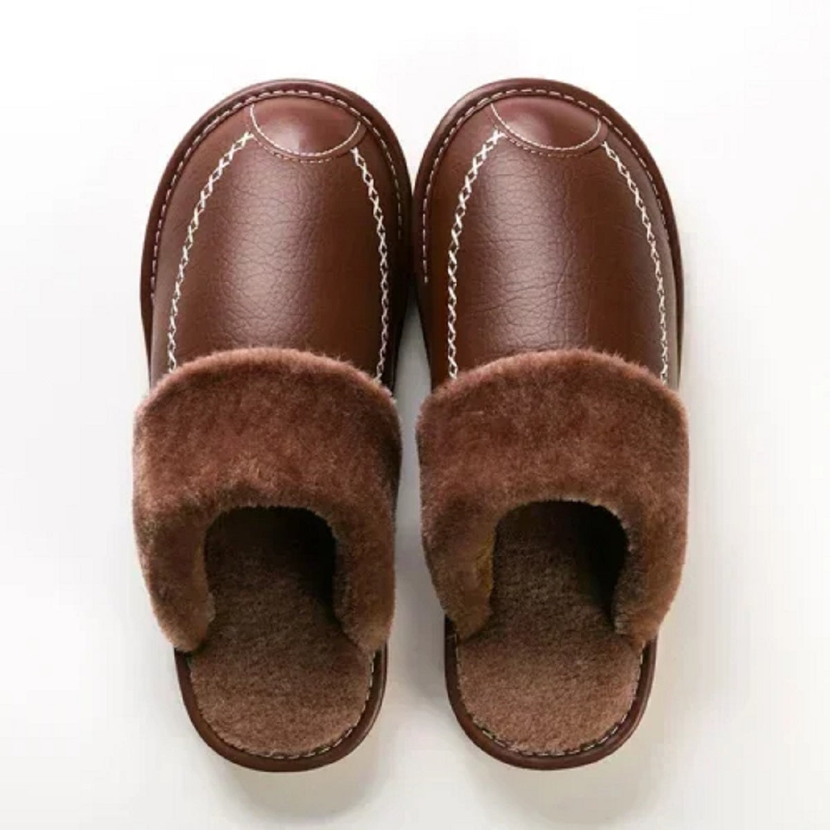 Men's Winter Warm Thick Plus Velvet Leather Slippers